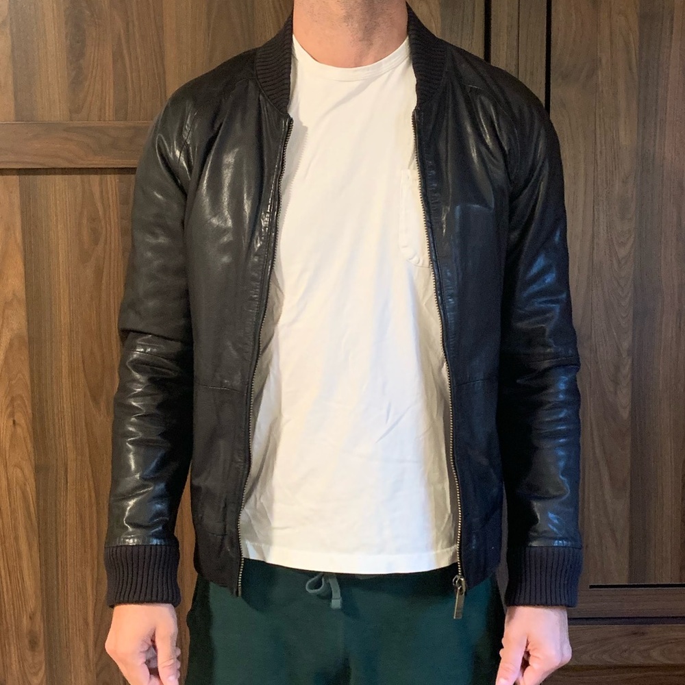 Scotch & Soda Black Leather Bomber Jacket